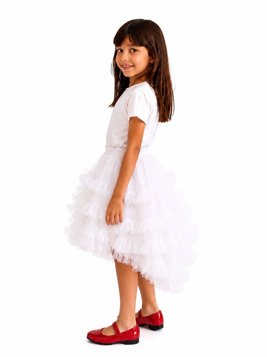 Girls White Layered Tulle Party Skirt