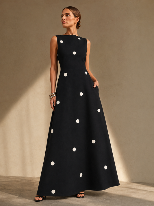 Vestido Maxi de Noche Elegante con Lunares