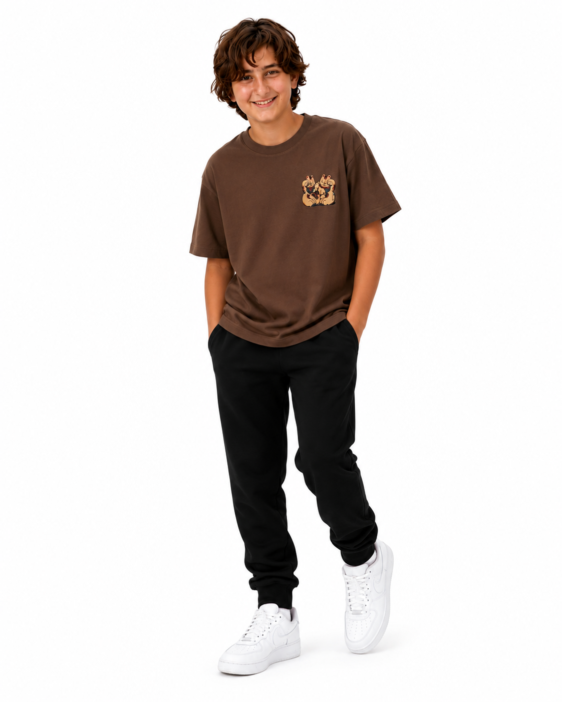 Boys Teddy Bear Pocket Graphic Cotton T-Shirt – Chocolate Brown