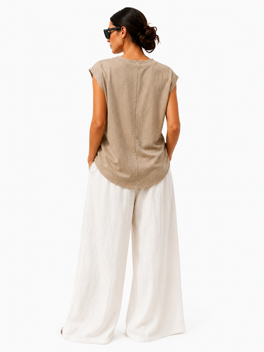 Linen Draped Top – Beige