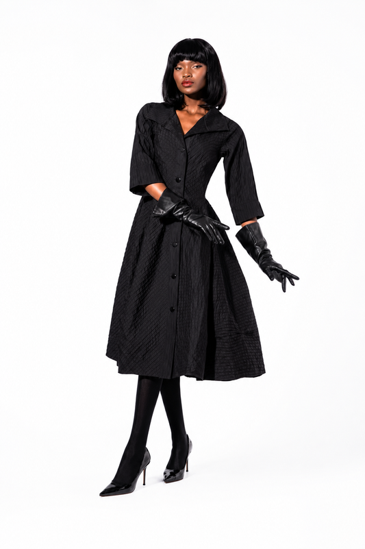 Midnight Elegance Quilted Midi Dress
