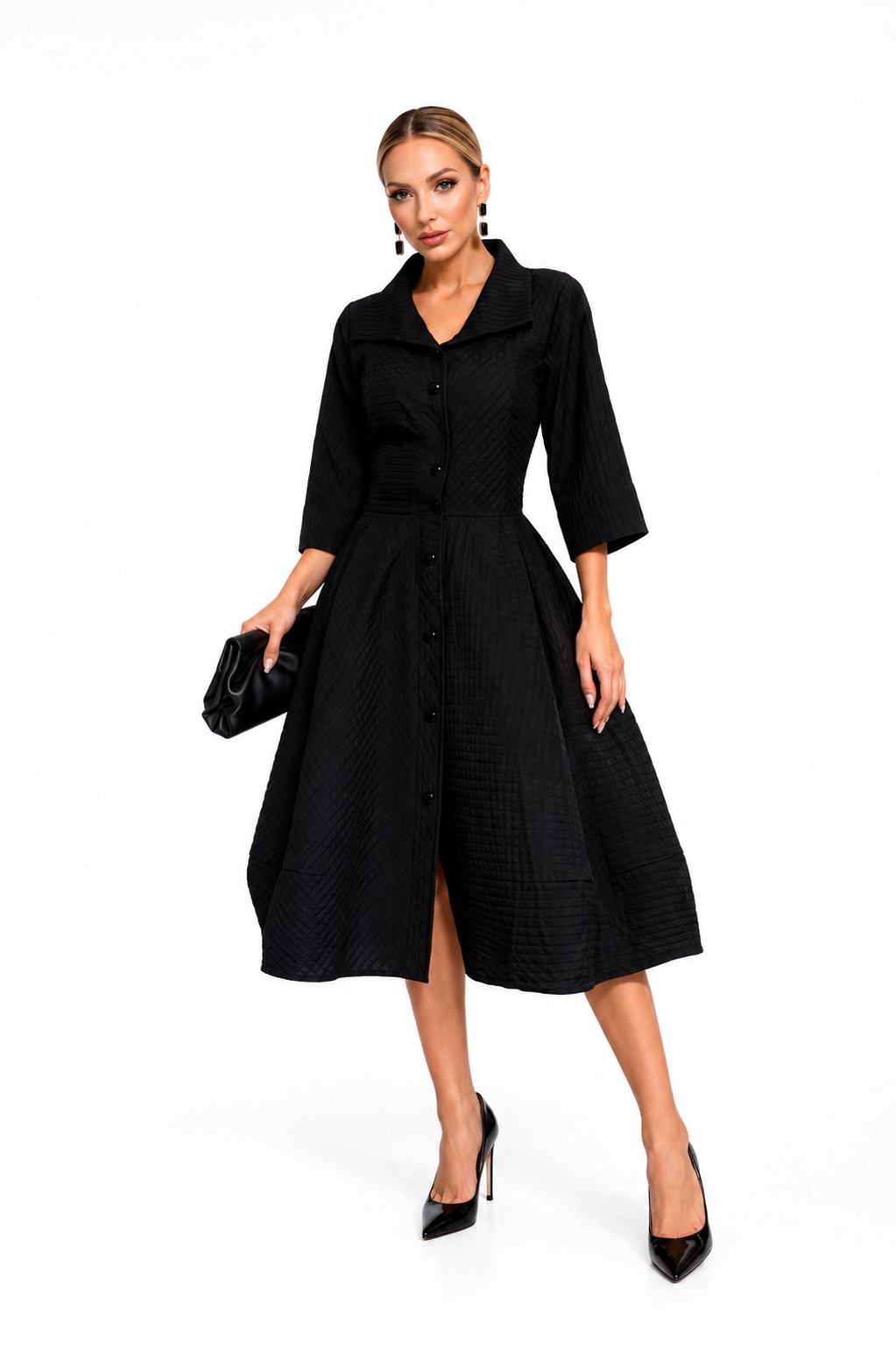 Midnight Elegance Quilted Midi Dress