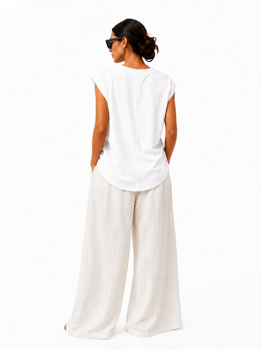 Top drapeado de lino – Beige