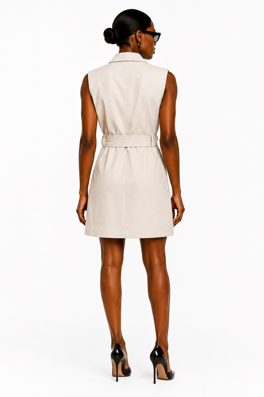 Luna Linen Vest Dress – Beige
