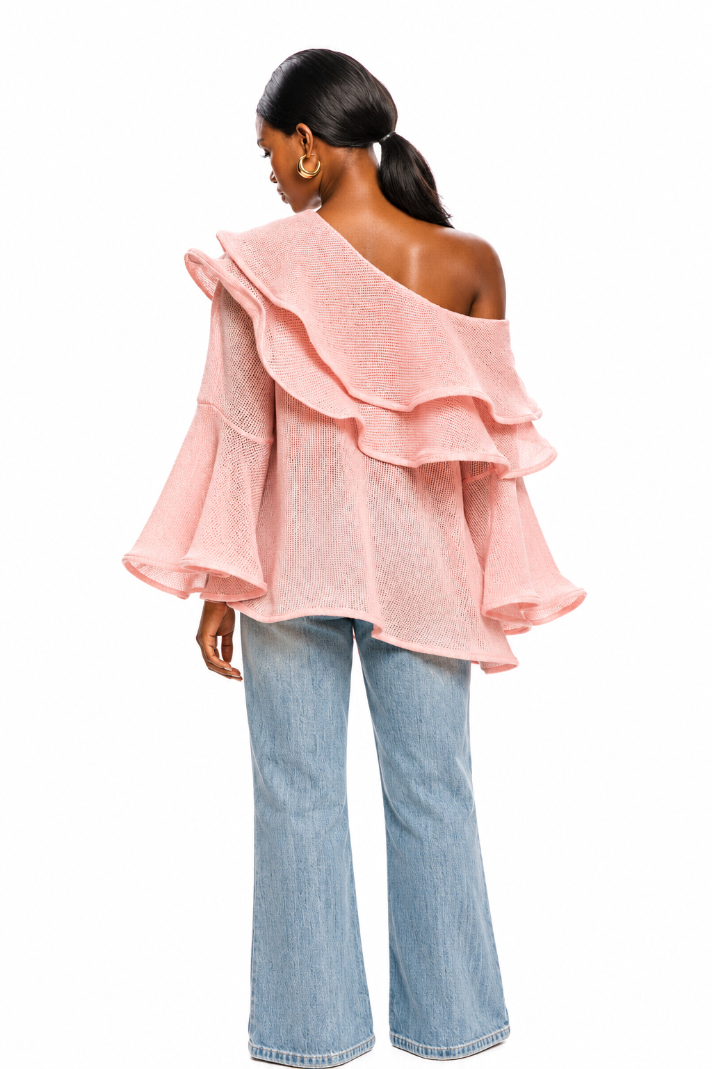 Noir Cascade One-Shoulder Knit Top