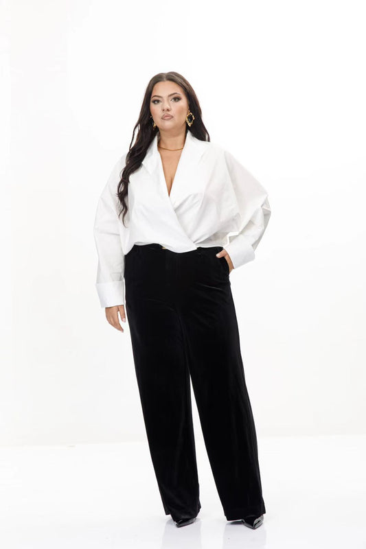 Elegant Wrap Blouse & Wide-Leg Trouser Set
