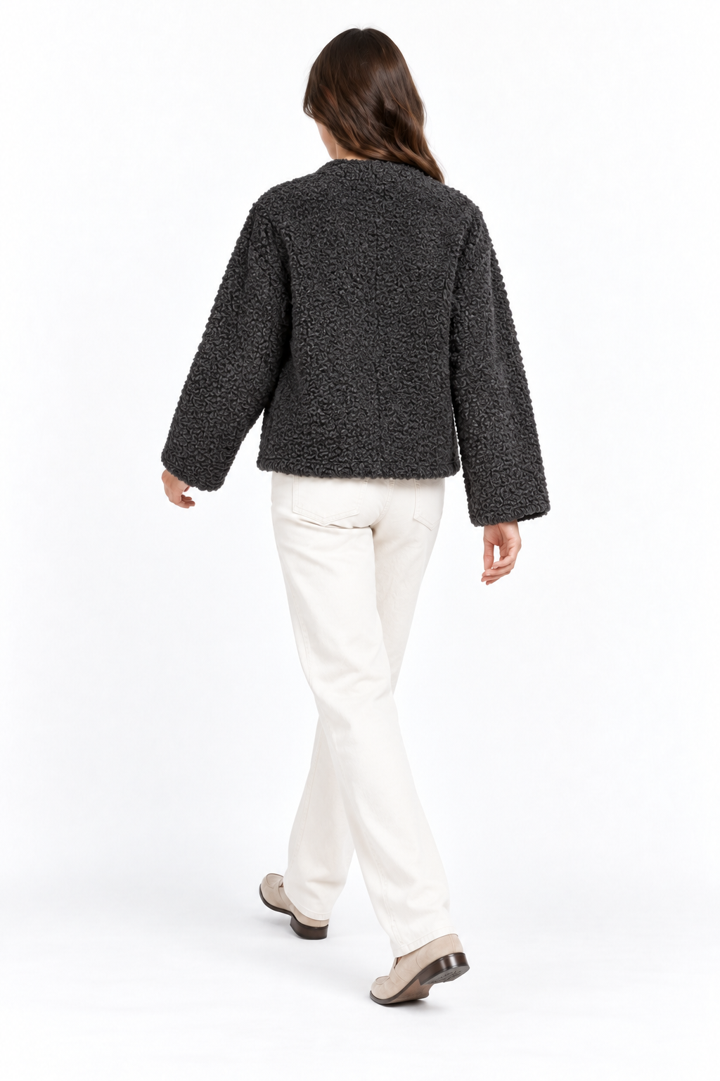Textured Teddy Button-Front Cardigan