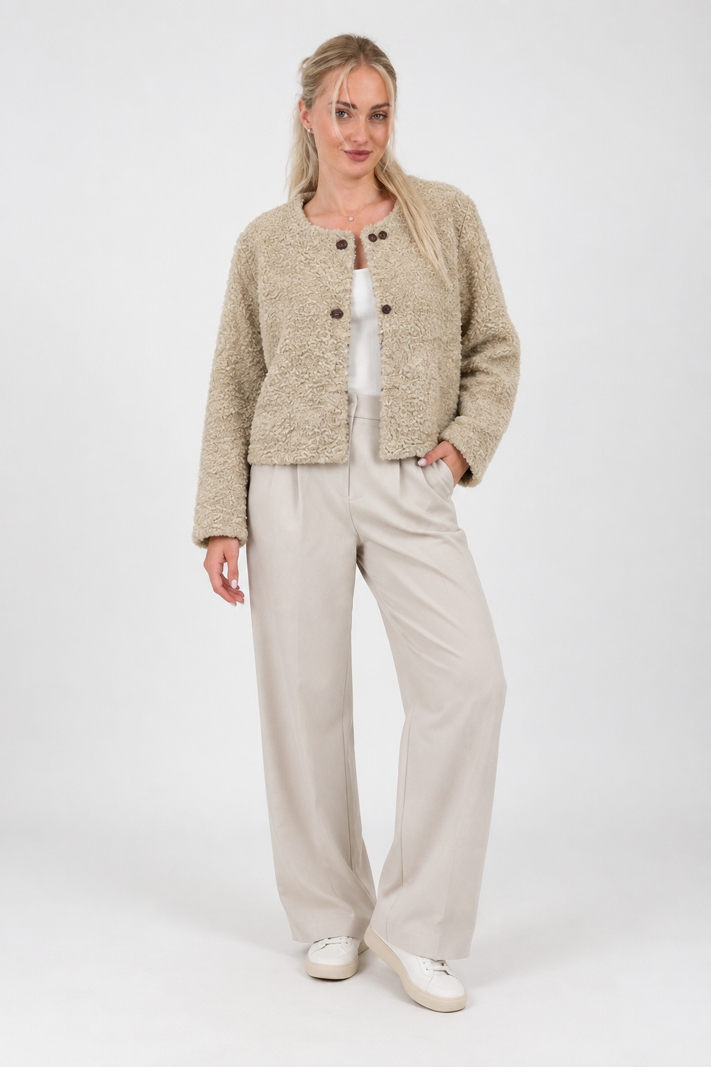 Textured Teddy Button-Up Jacket