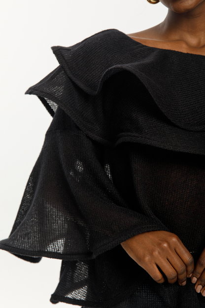 Noir Cascade One-Shoulder Knit Top