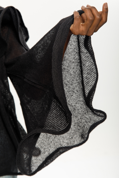 Noir Cascade One-Shoulder Knit Top