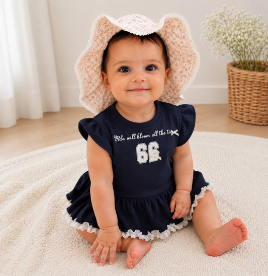 Baby Girl Navy Flutter Sleeve Dress
