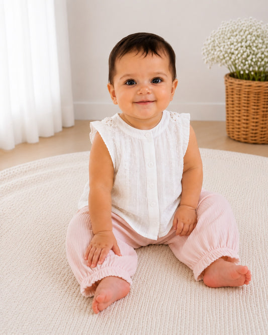 Baby Girl Lace Detail Sleeveless Blouse – White