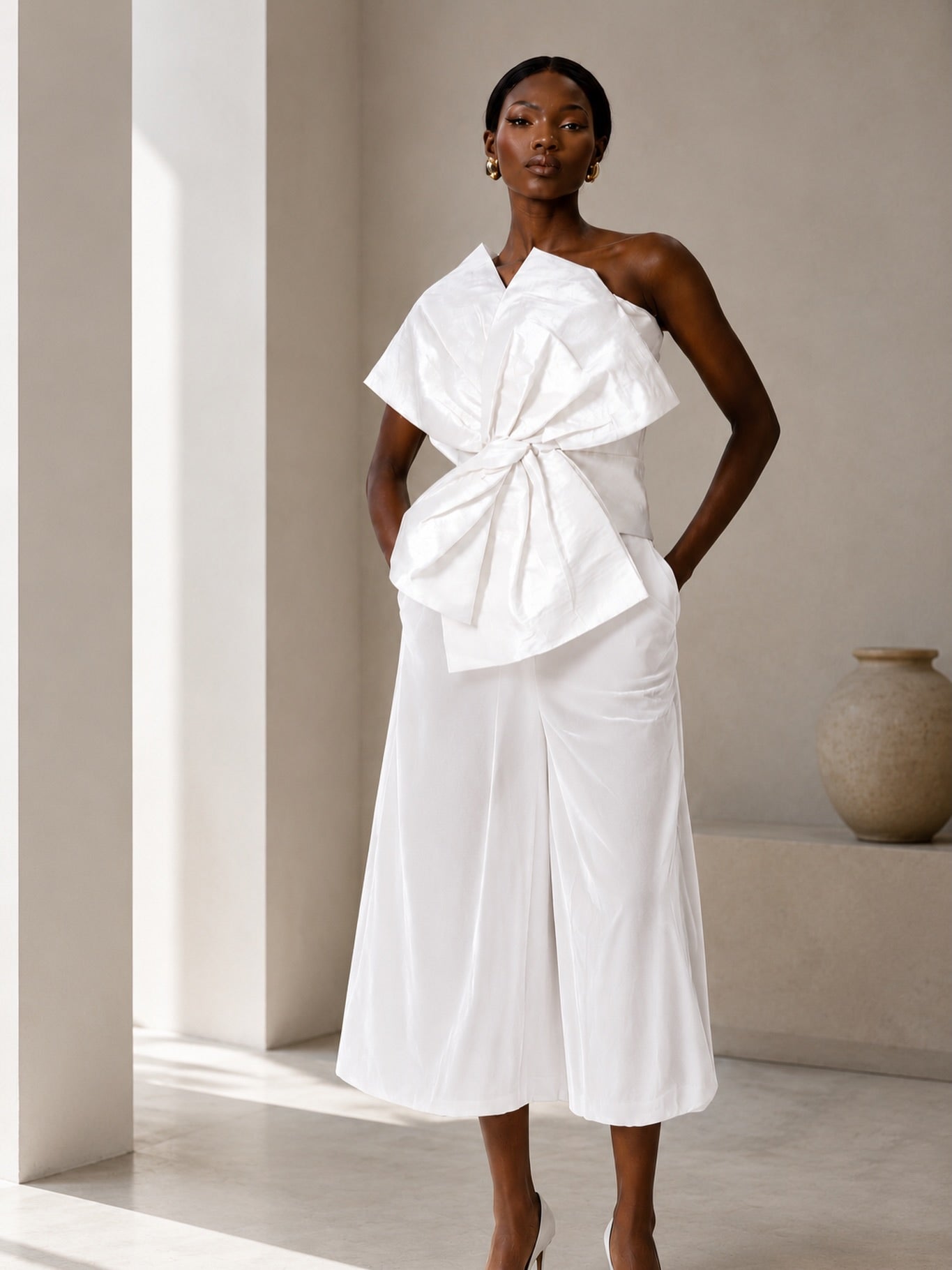Elegant One-Shoulder Bow Blouse