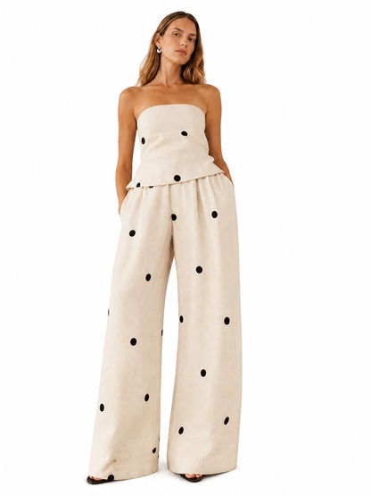 Beige Polka Dot Linen Set
