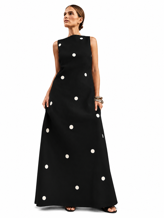 Vestido Maxi de Noche Elegante con Lunares