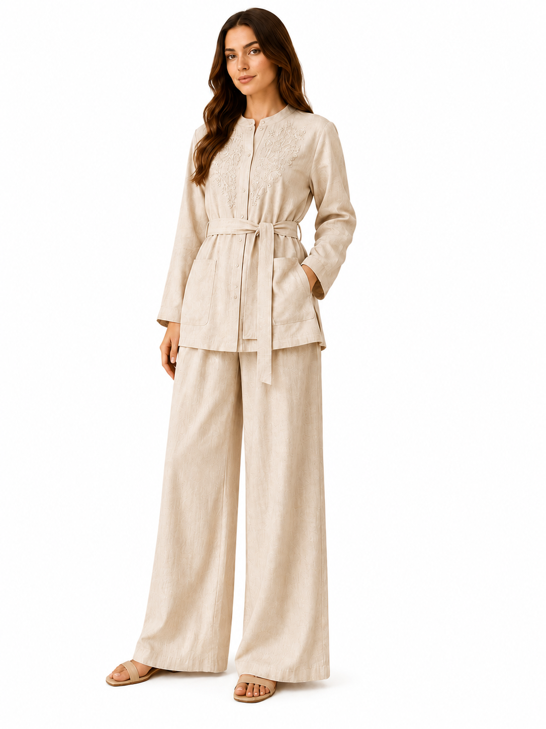 Sandstone Embroidered Linen Set