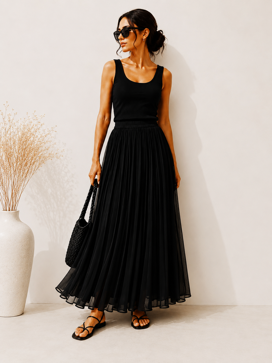 Falda Larga Plisada Elegancia Nocturna