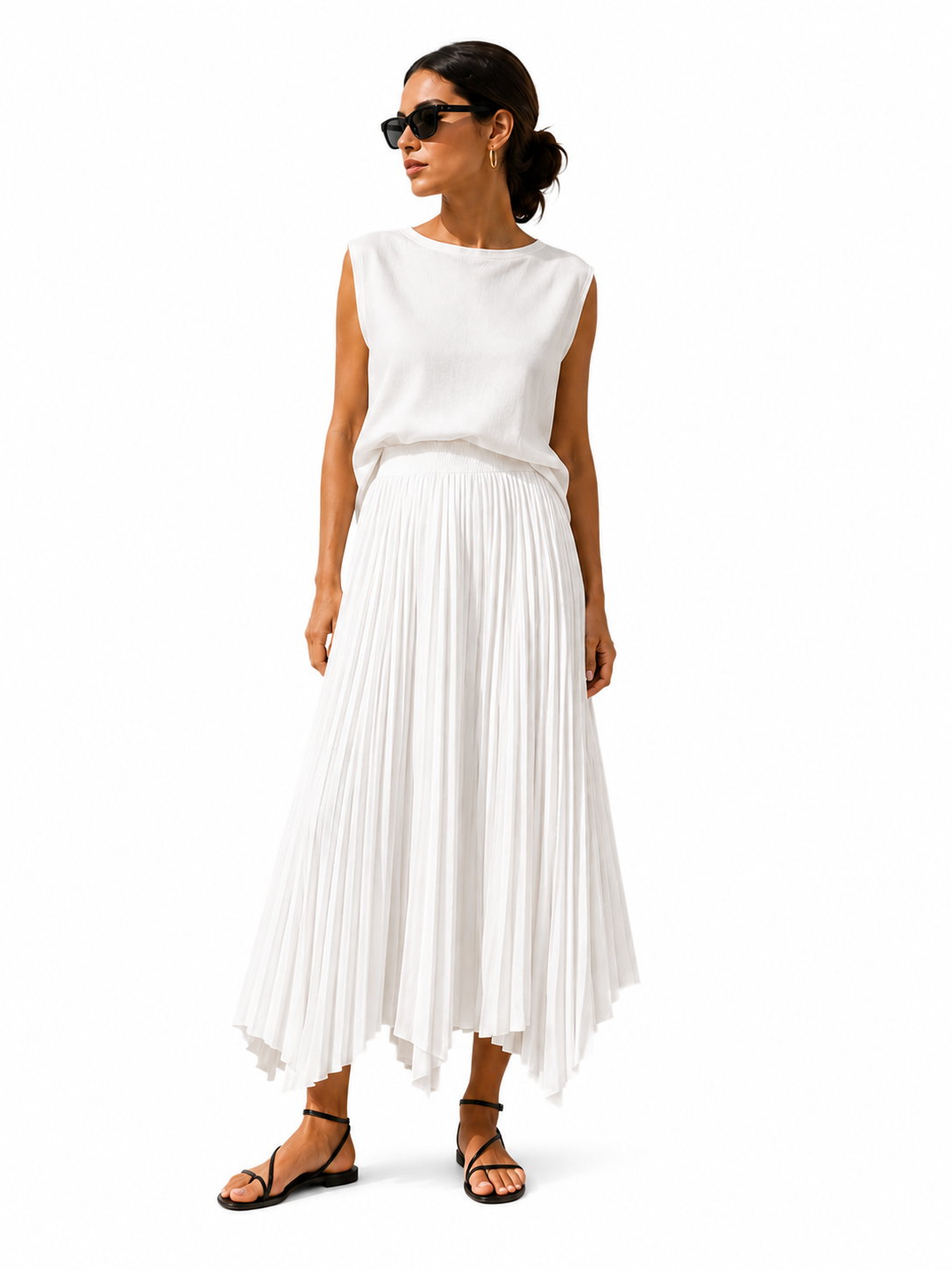 Ivory Breeze Pleated Midi Skirt