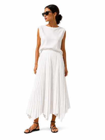 Ivory Breeze Pleated Midi Skirt