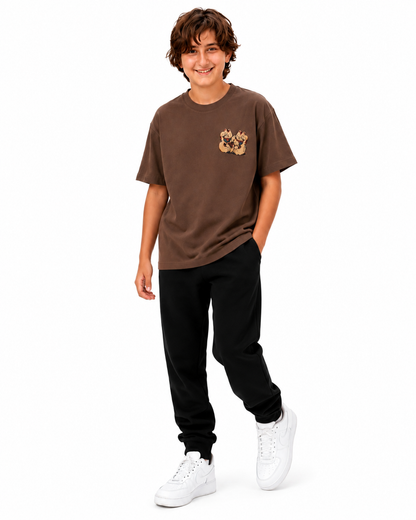 Boys Teddy Bear Pocket Graphic Cotton T-Shirt – Chocolate Brown