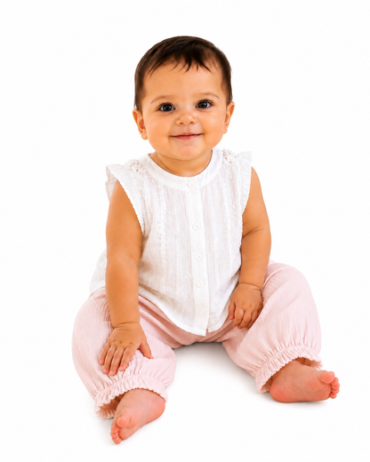 Blusa sin mangas con detalles de encaje para bebé niña – Blanco