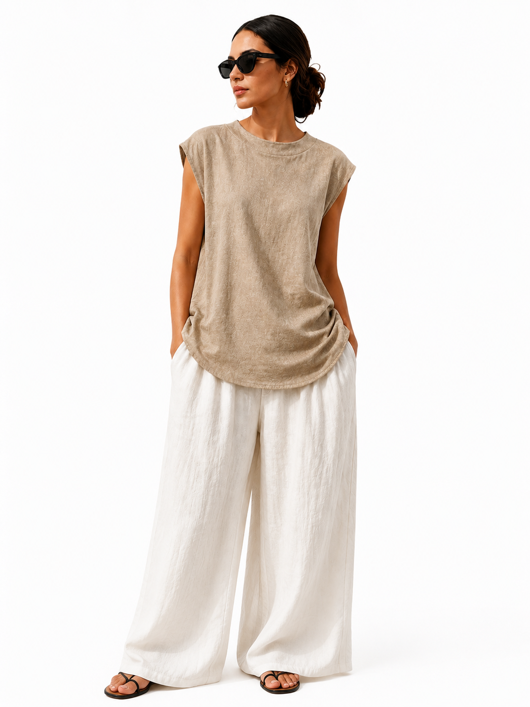 Top drapeado de lino – Beige