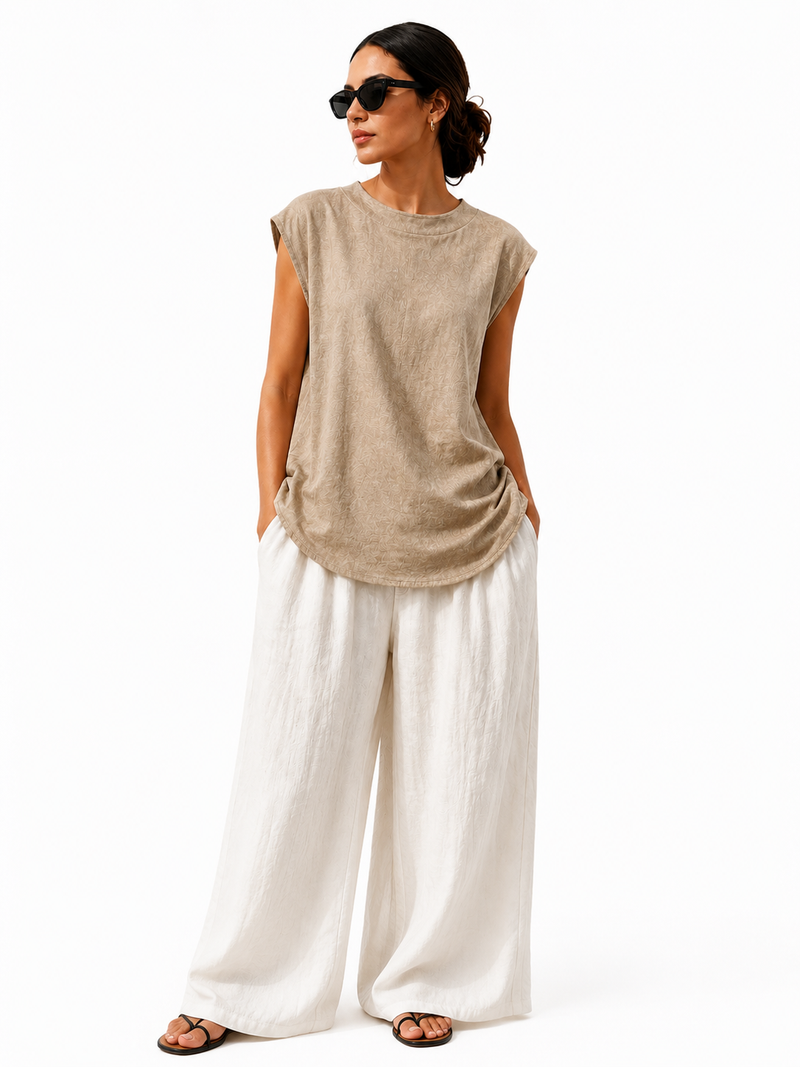Linen Draped Top – Beige