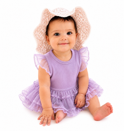 Vestido de tul con volantes lavanda para bebé niña