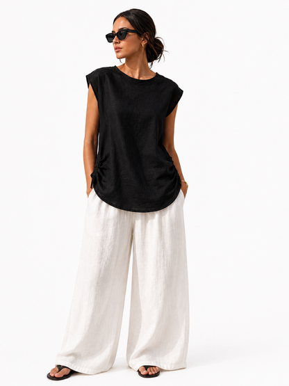 Top drapeado de lino – Beige