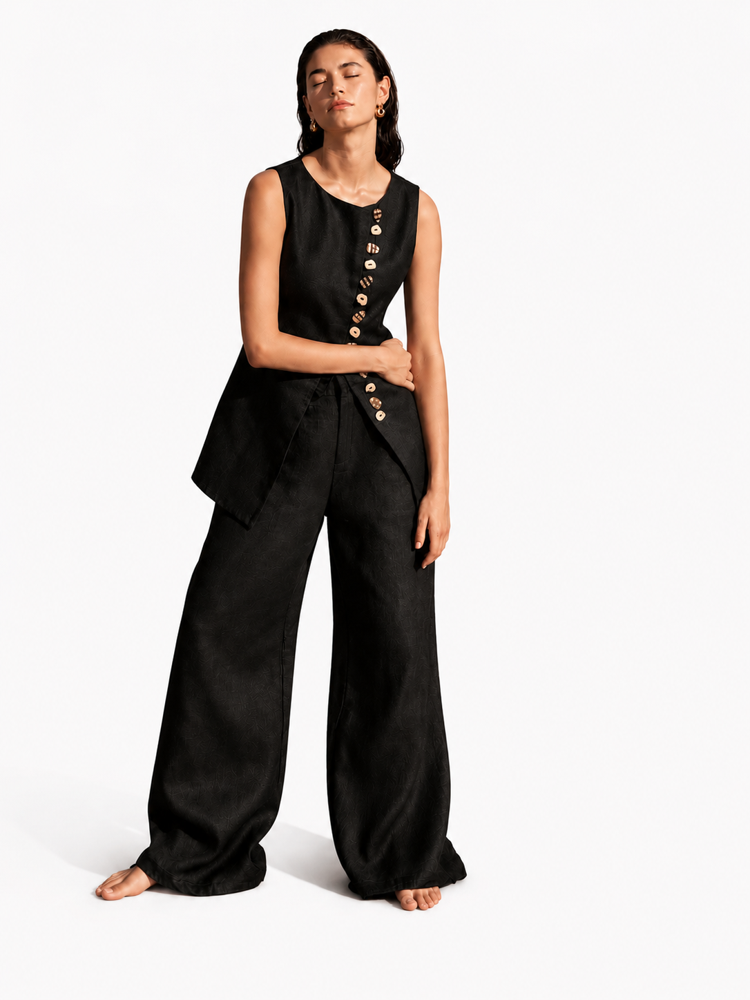 Midnight Linen Button Detail Set