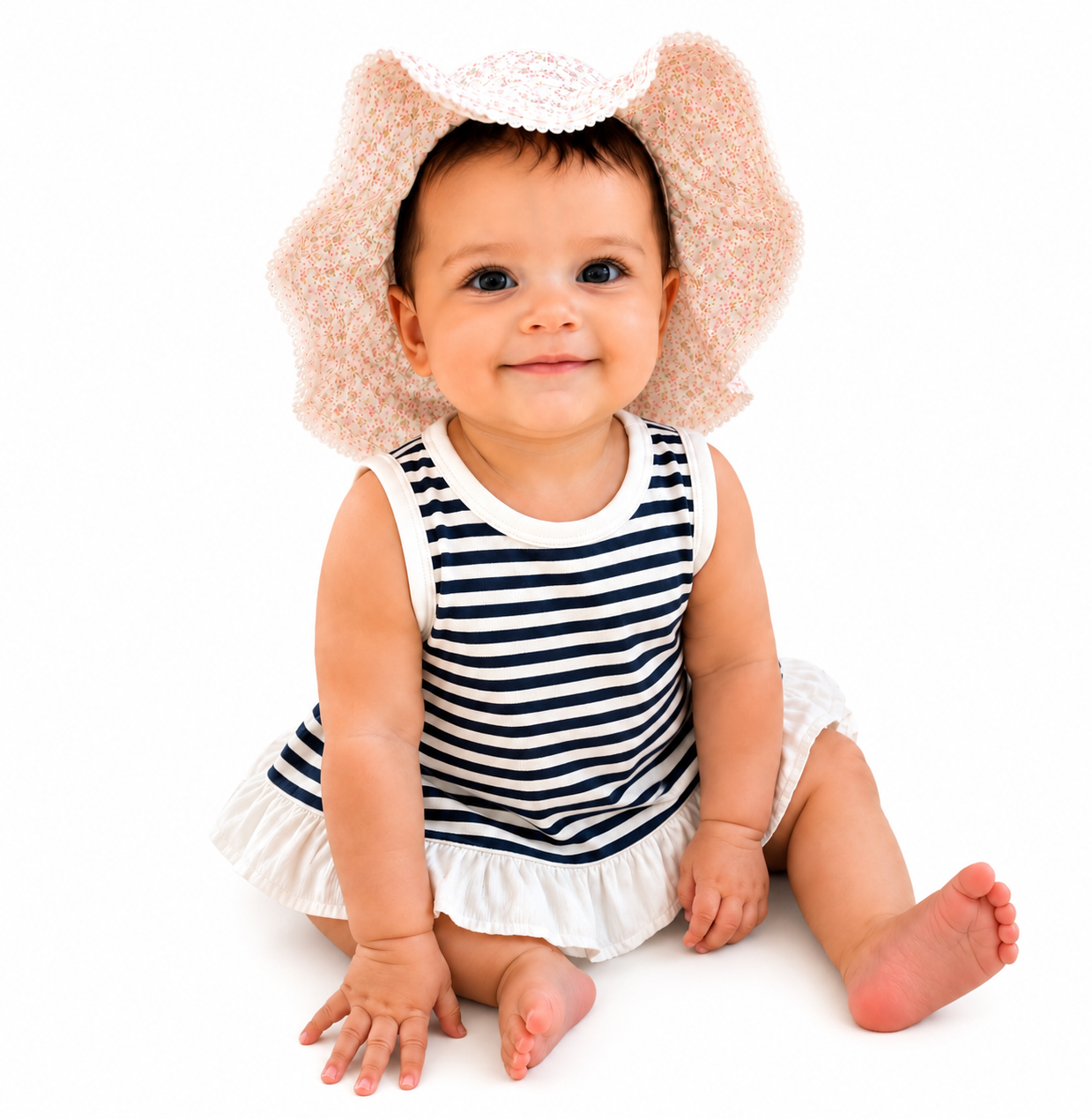 Vestido náutico de rayas con volantes para bebé niña