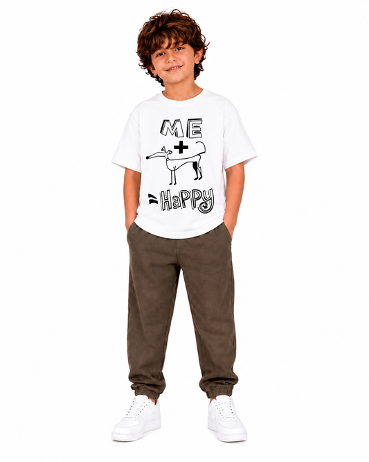 Boys "Me + Happy" Graphic Cotton T-Shirt – White
