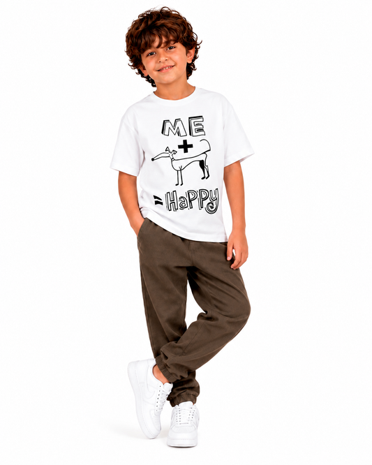 Boys "Me + Happy" Graphic Cotton T-Shirt – White