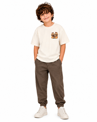 Boys Teddy Bear Graphic Cotton T-Shirt – Cream