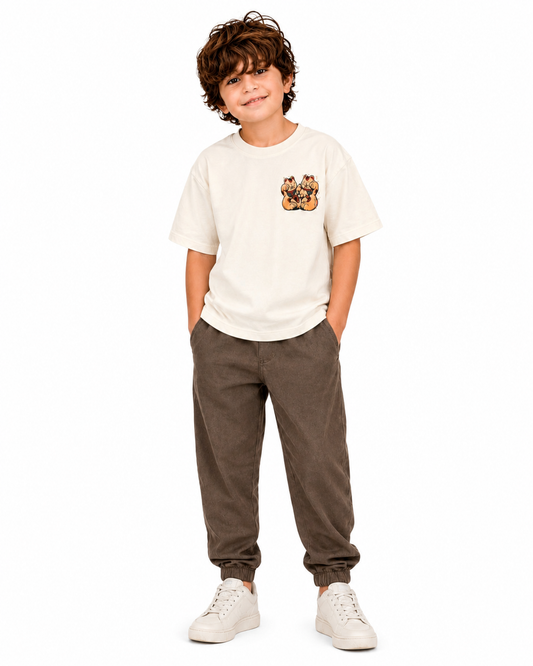 Boys Teddy Bear Graphic Cotton T-Shirt – Cream