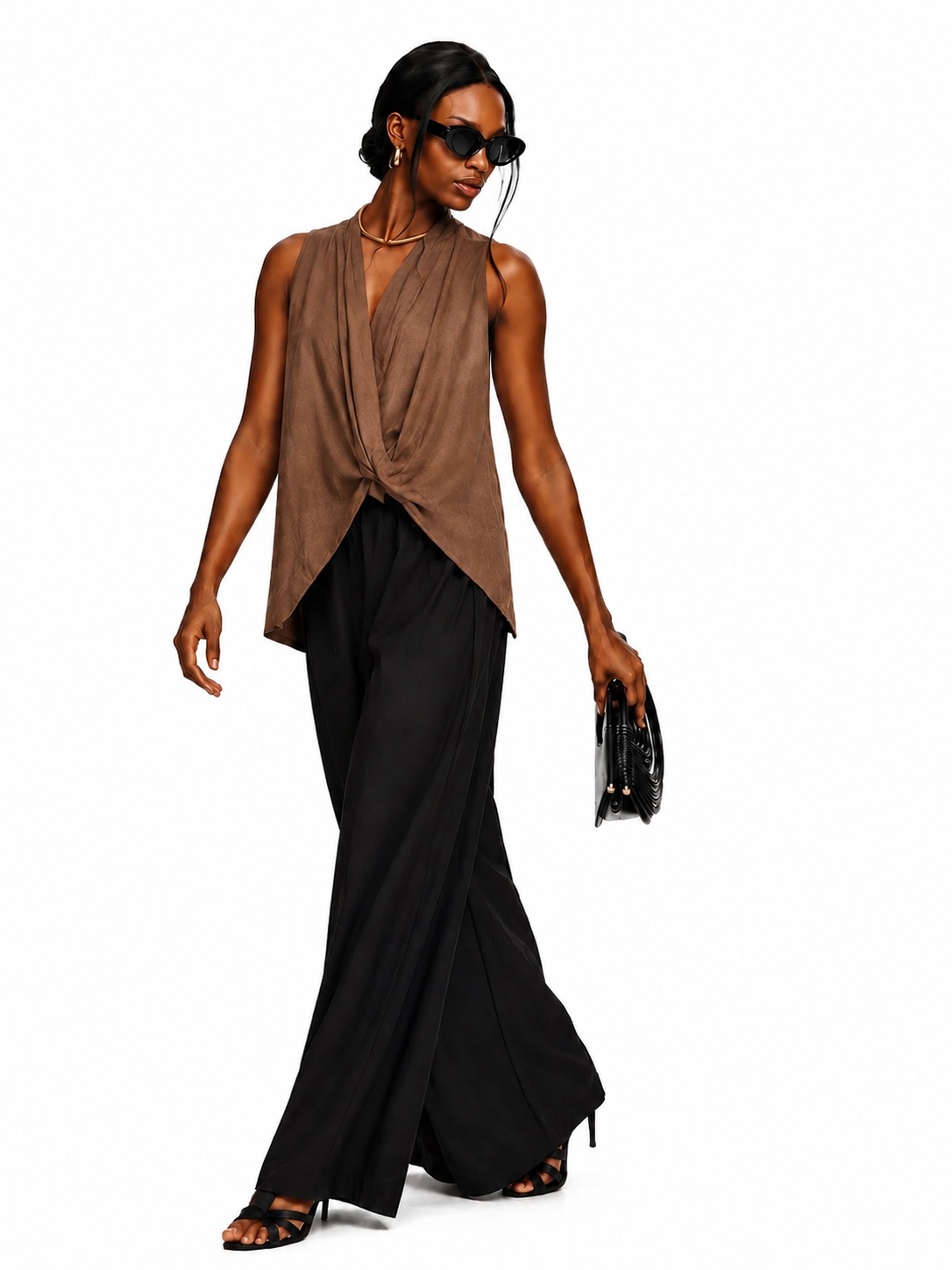 Women's Coffee Twist Front Sleeveless Blouse