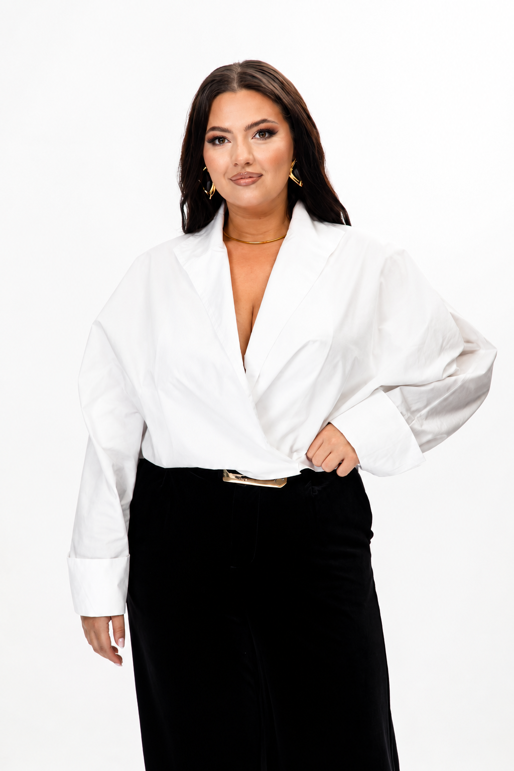 Elegant Wrap Blouse & Wide-Leg Trouser Set