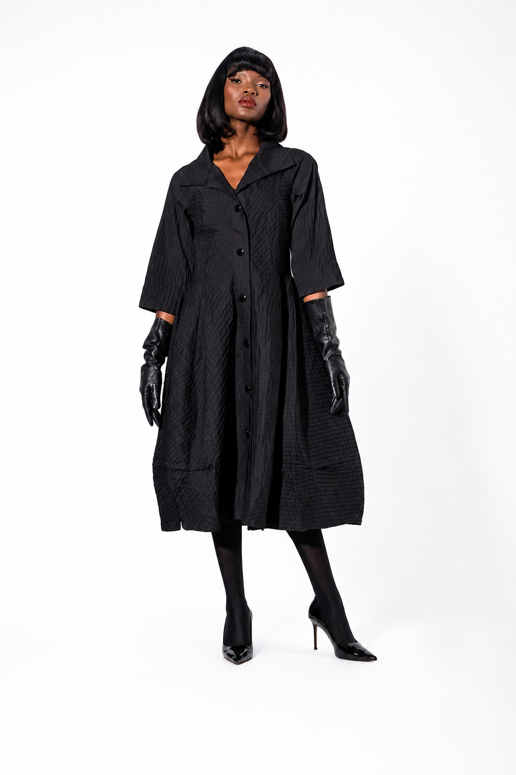 Midnight Elegance Quilted Midi Dress