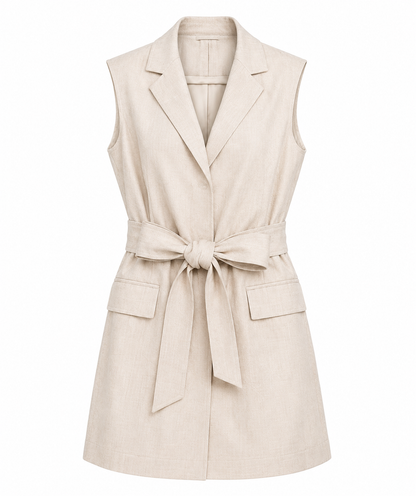 Luna Linen Vest Dress – Beige