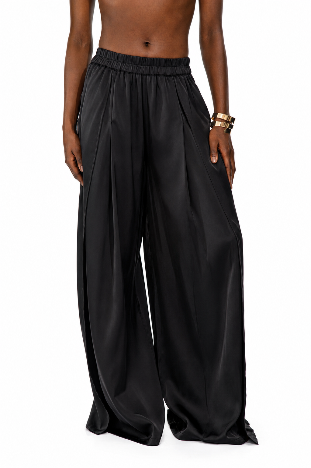 Midnight Flow Wide-Leg Satin Pants