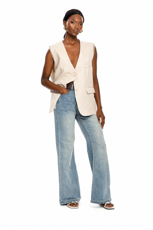 Beige Sleeveless Tailored Vest