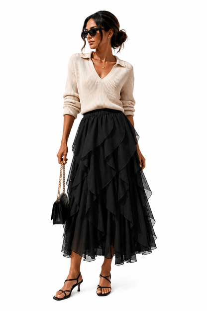 RUFFLE CHIFFON SKIRT