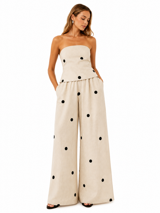 Beige Polka Dot Linen Set