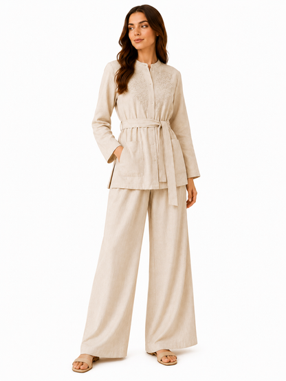 Sandstone Embroidered Linen Set