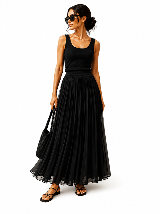 Midnight Pleated Elegance Maxi Skirt