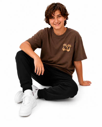 Boys Teddy Bear Pocket Graphic Cotton T-Shirt – Chocolate Brown