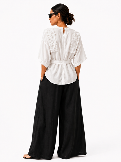 Ruffled Linen Tie-Waist Top