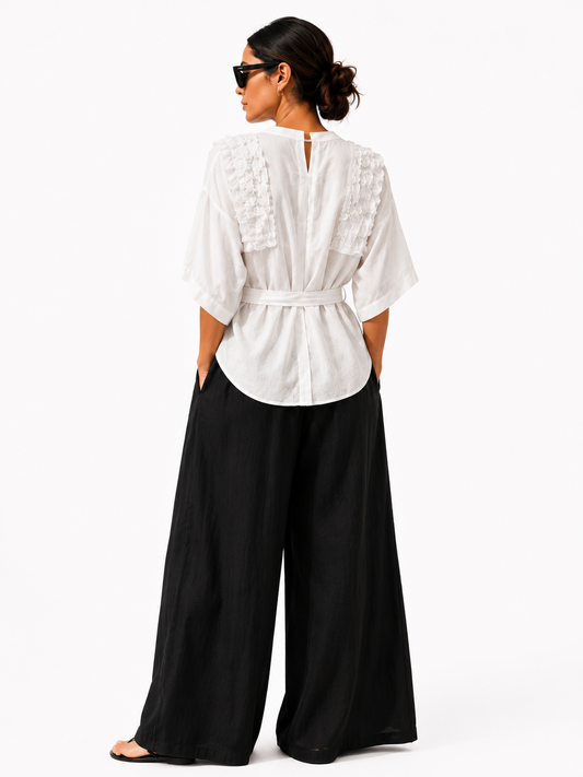 Ruffled Linen Tie-Waist Top