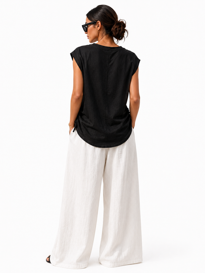 Top drapeado de lino – Beige