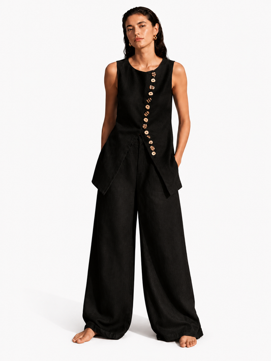 Midnight Linen Button Detail Set